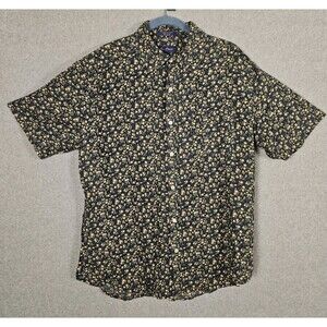 Alan Flusser Shirt Mens Sz M Blue Floral Linen Blend Button Down Short Sleeve